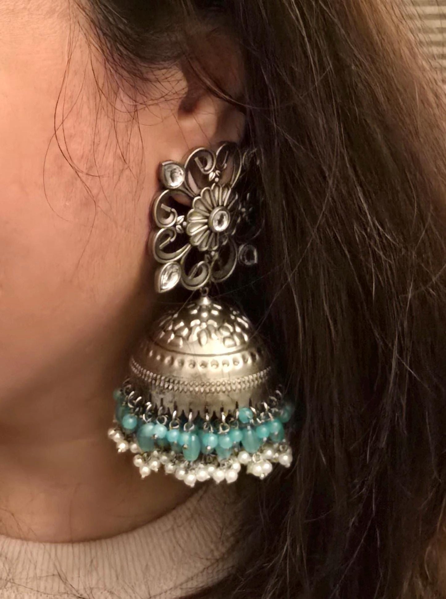 Big trendy lightweight oxidized jhumkas earrings