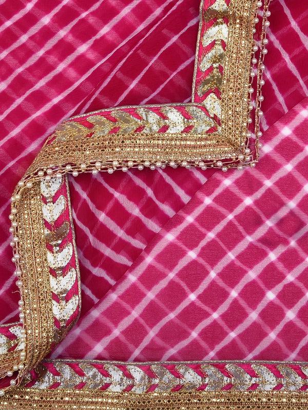 Pink Leharia Chiffon Dupatta with Gotta Patti Border