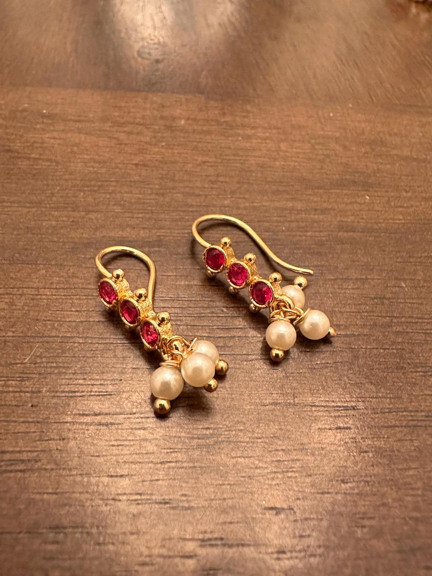Maharashtrian Bugdi Ruby gold plating, wear it two ways like earrings or top ear accessory