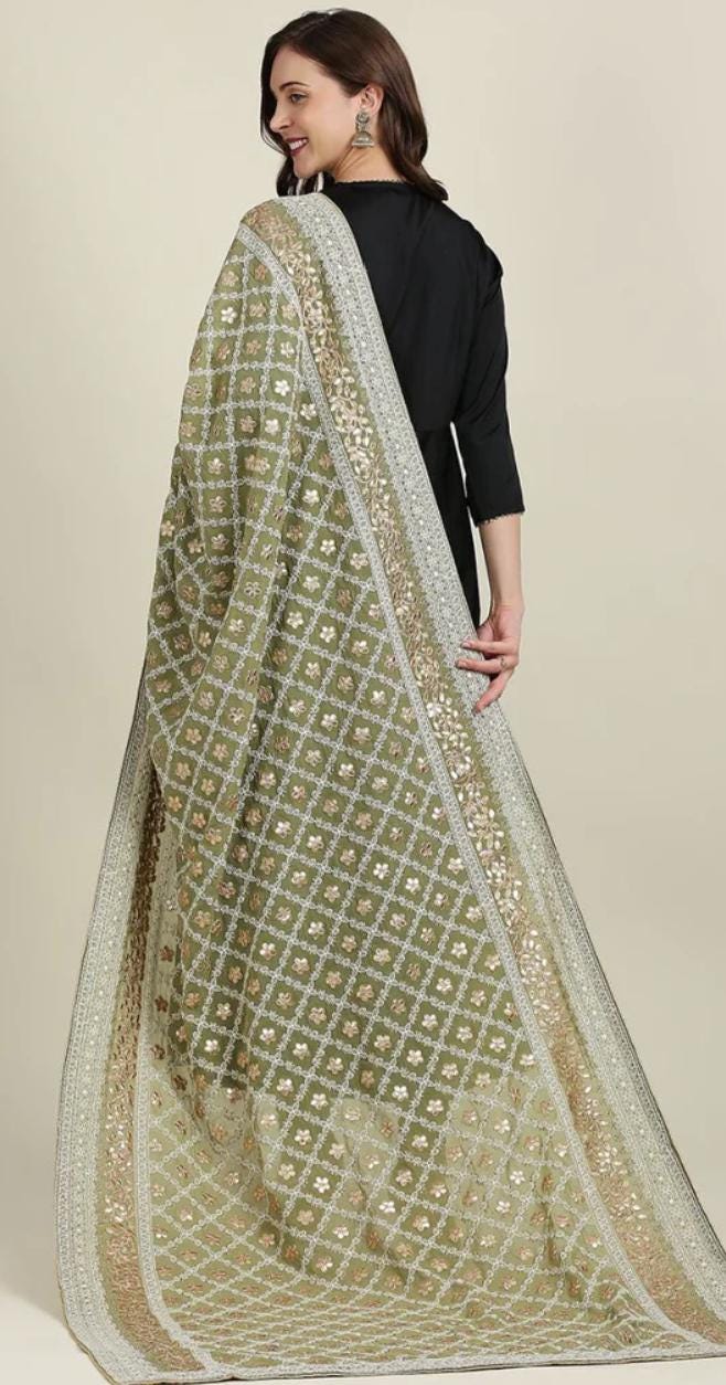 Georgette Lucknowi Work dupatta with Gotta Patti Work trendy elegant classy stole shawl