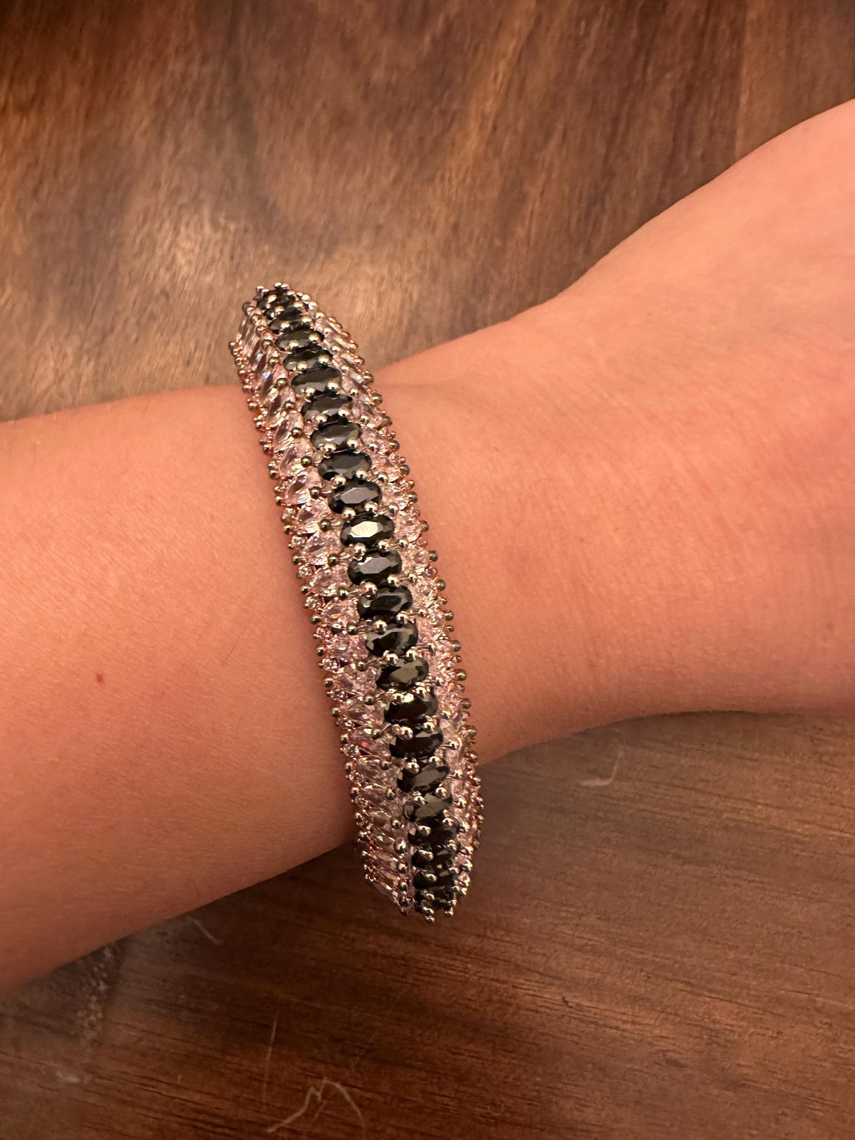 American diamonds kada bracelet silver polished