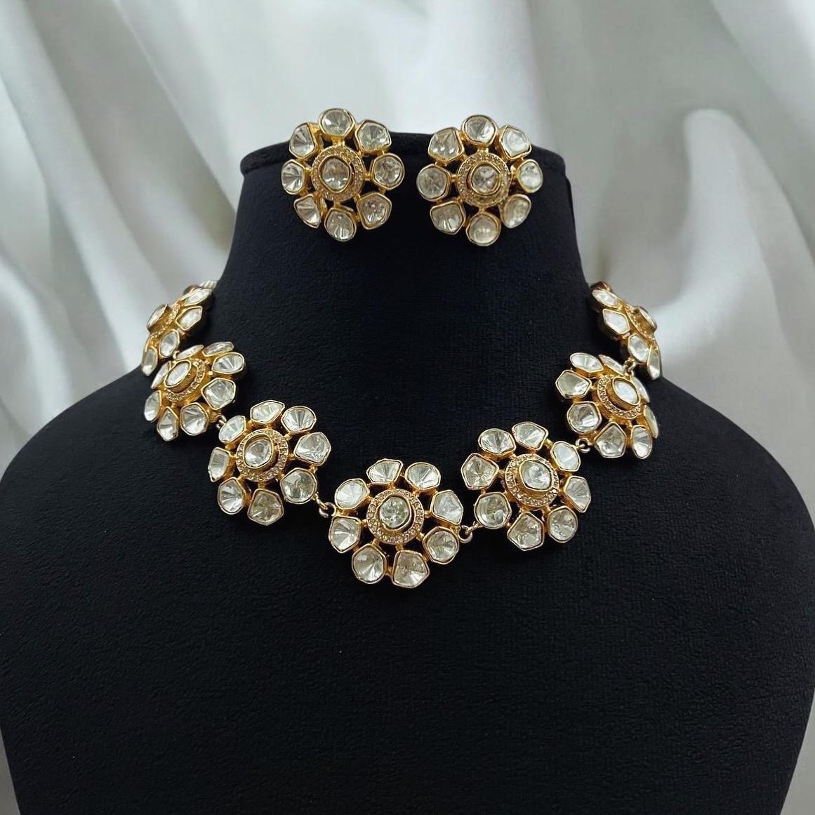 Mossanite choker with gold foil work polish, trendy delicate