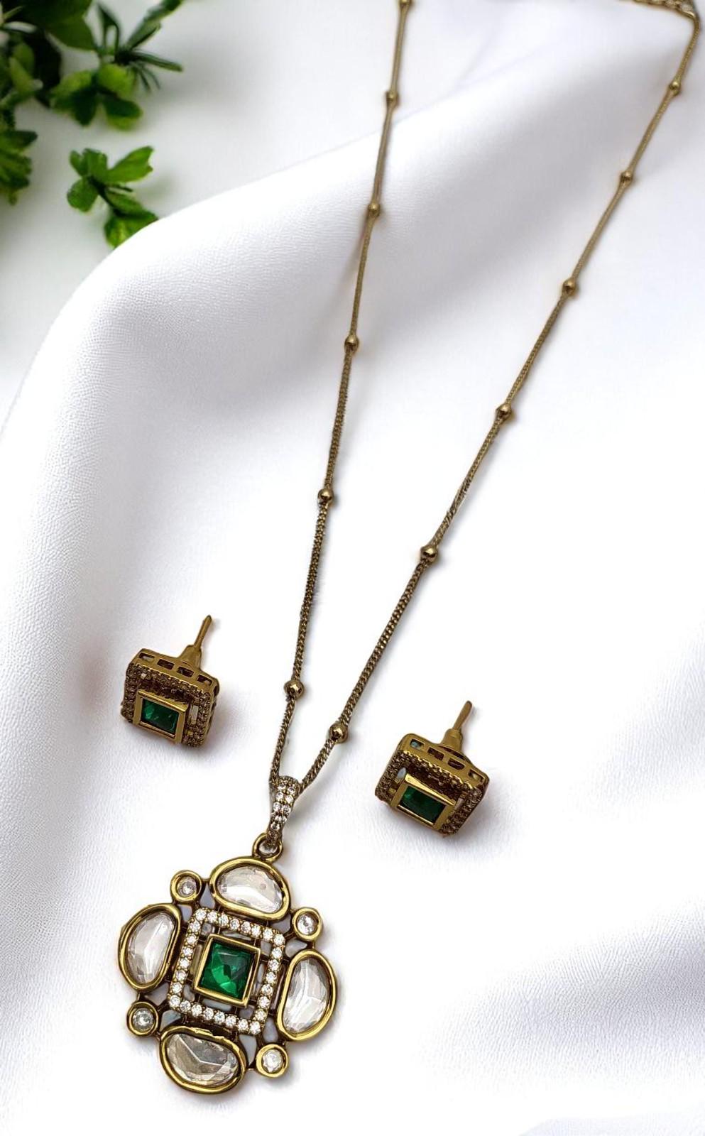 polki chain pendant necklace set