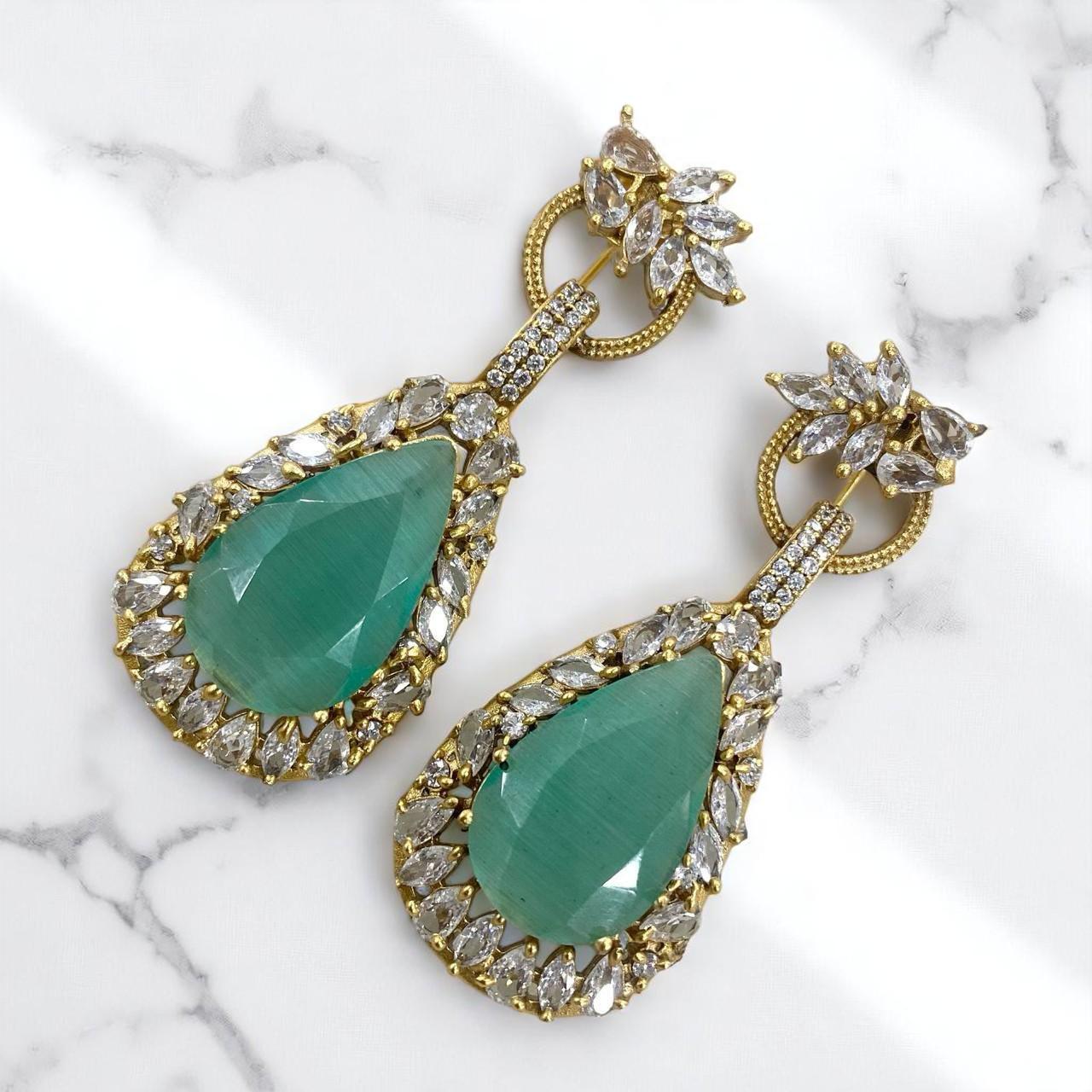 CZ earrings chunky gold polished