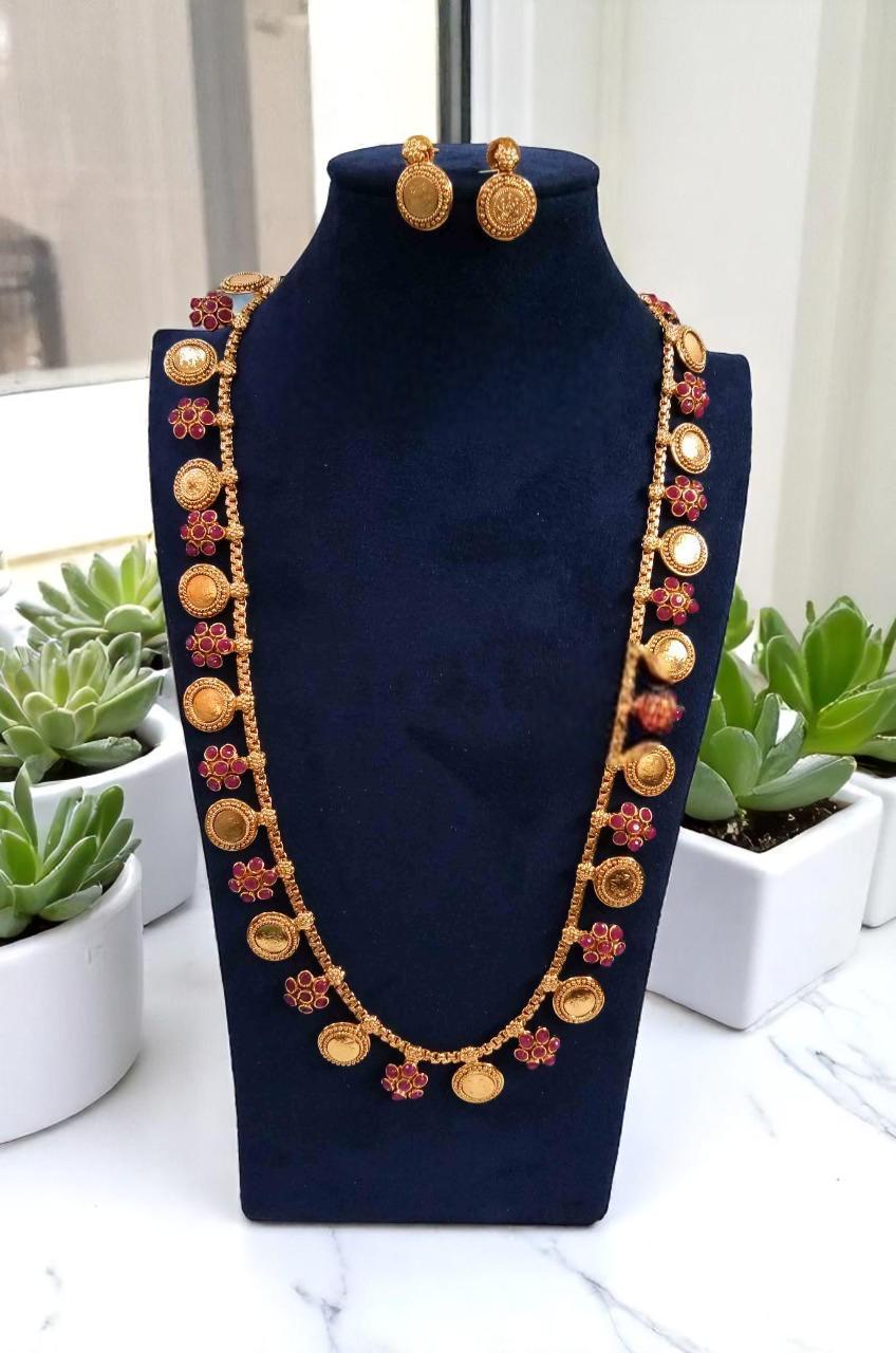 Antique gold finished long necklace set