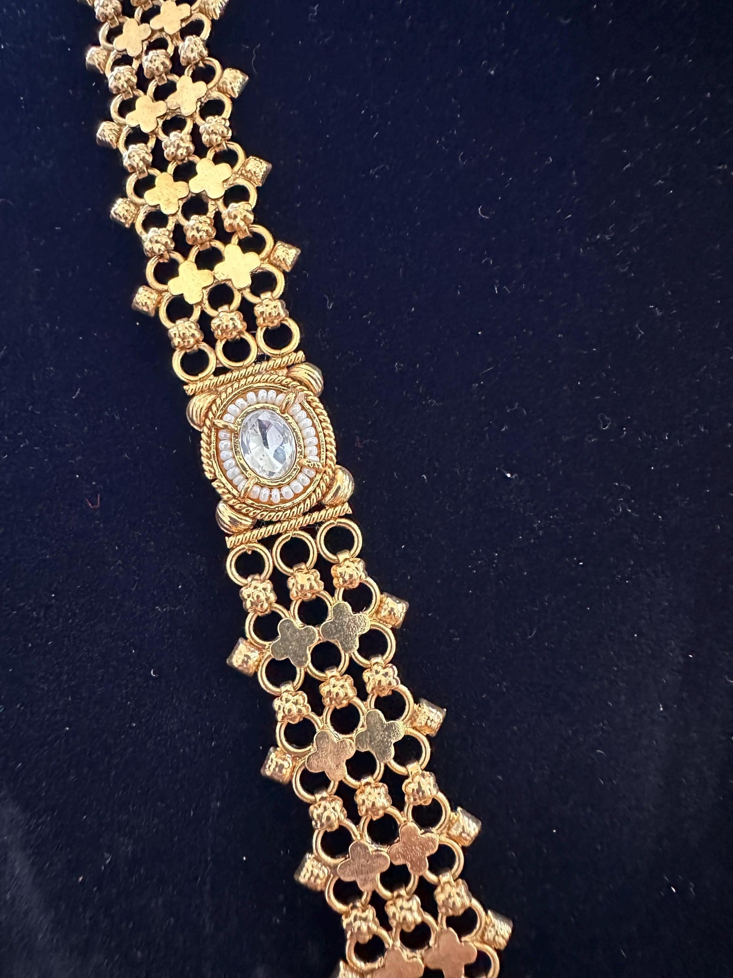 Rajwadi necklace set long, adjustable gold polished