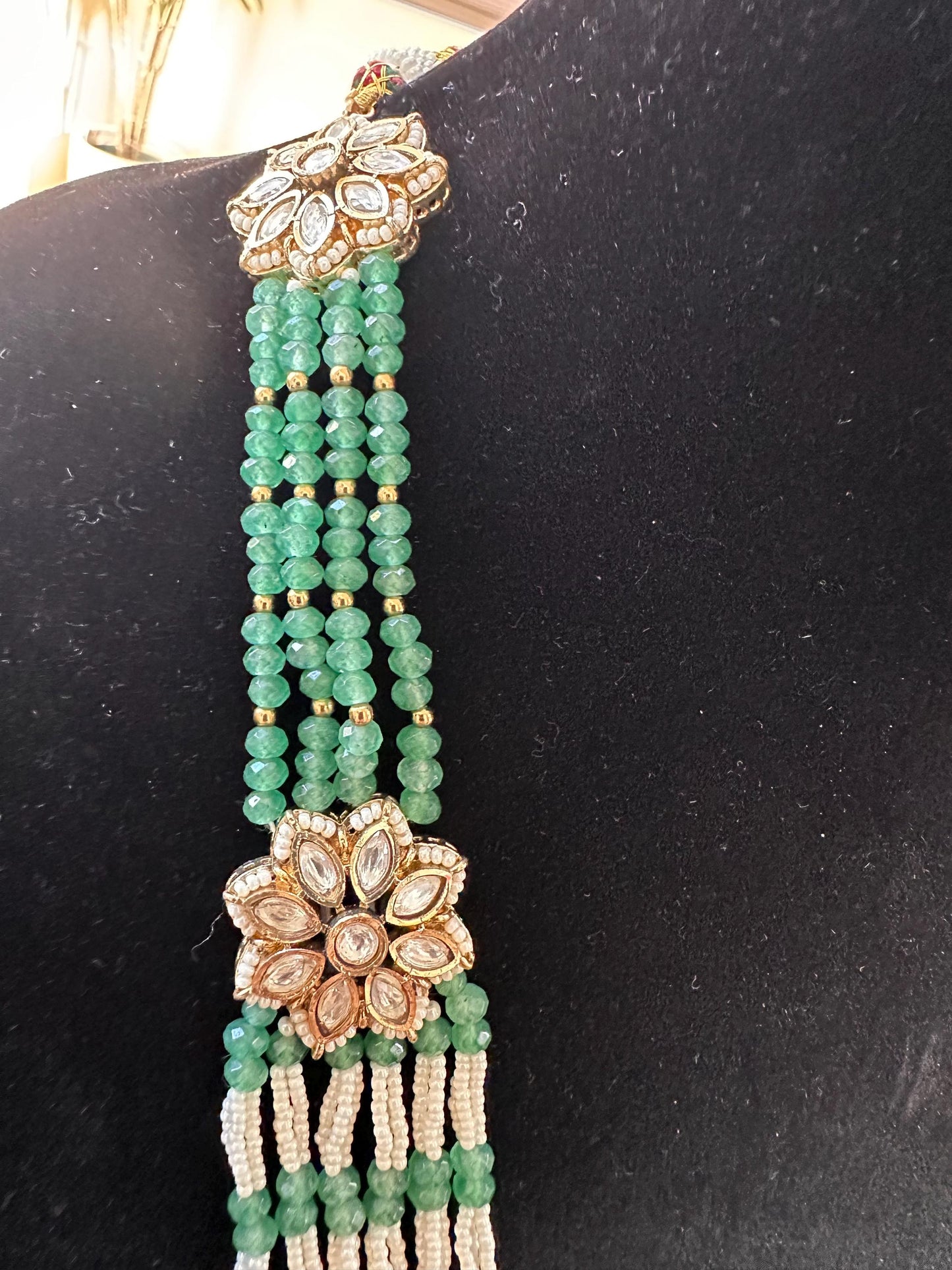 Pushpa 2 Rashmika Mandana inspired style Rajwadi necklace set long with polki and American diamonds, adjustable gold polished