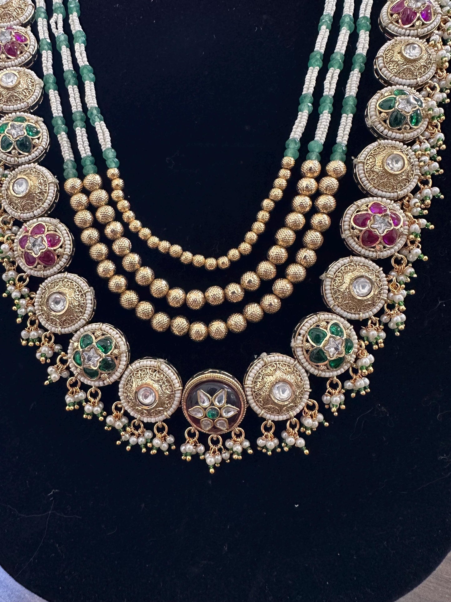 Pushpa 2 Rashmika Mandana inspired style Rajwadi necklace set long with polki and American diamonds, adjustable gold polished
