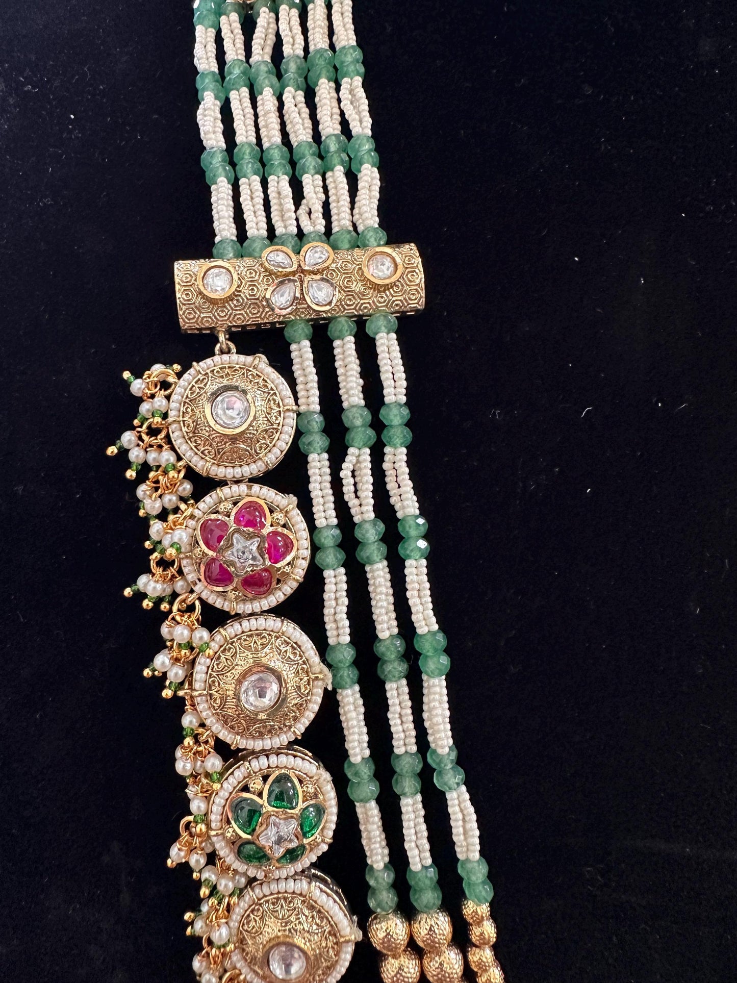Pushpa 2 Rashmika Mandana inspired style Rajwadi necklace set long with polki and American diamonds, adjustable gold polished