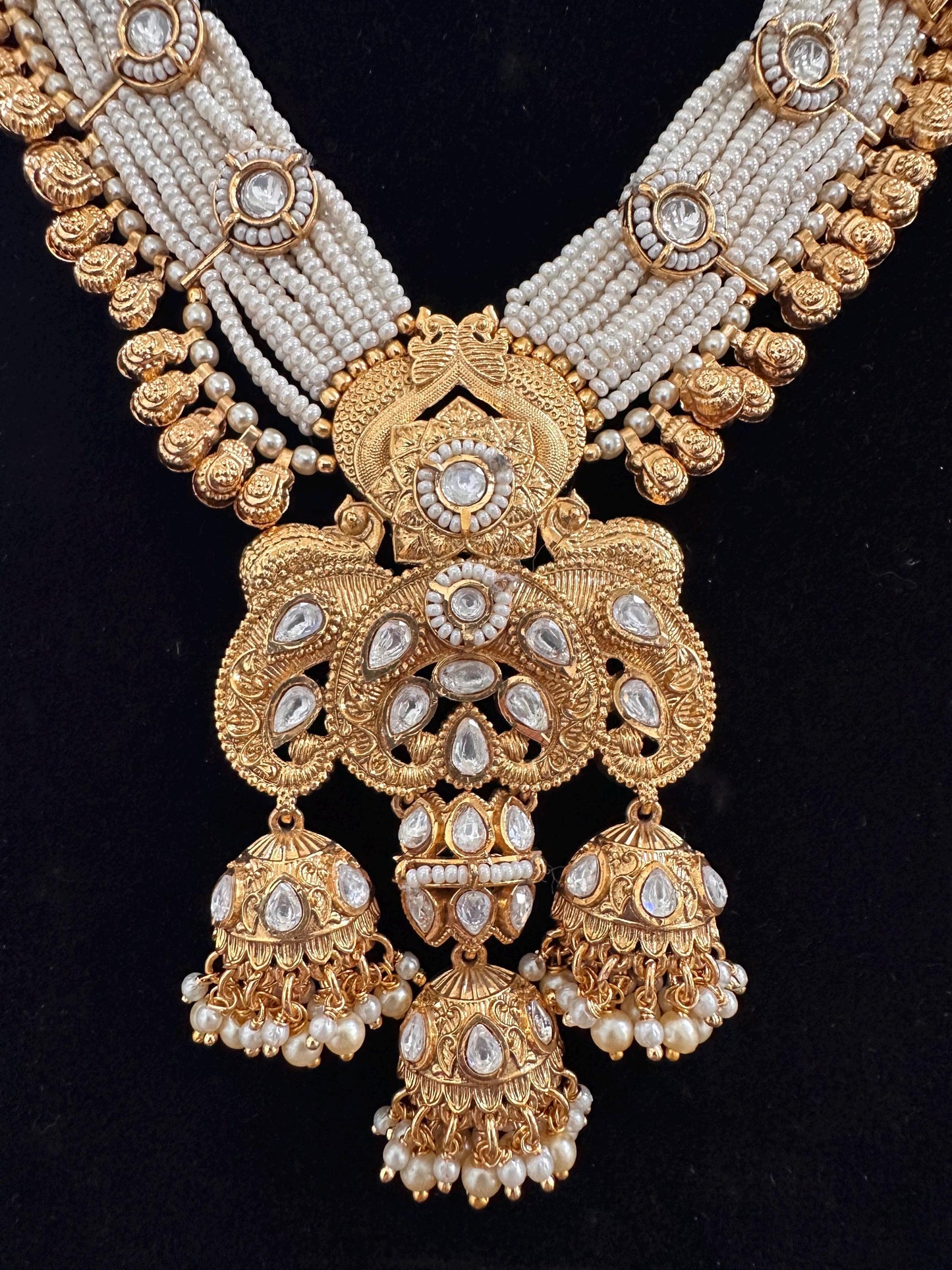 Amrapali style Rajwadi necklace set with polki, adjustable gold polished