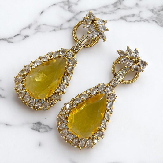 CZ earrings chunky gold polished