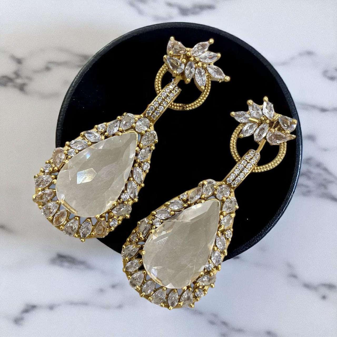 CZ earrings chunky gold polished