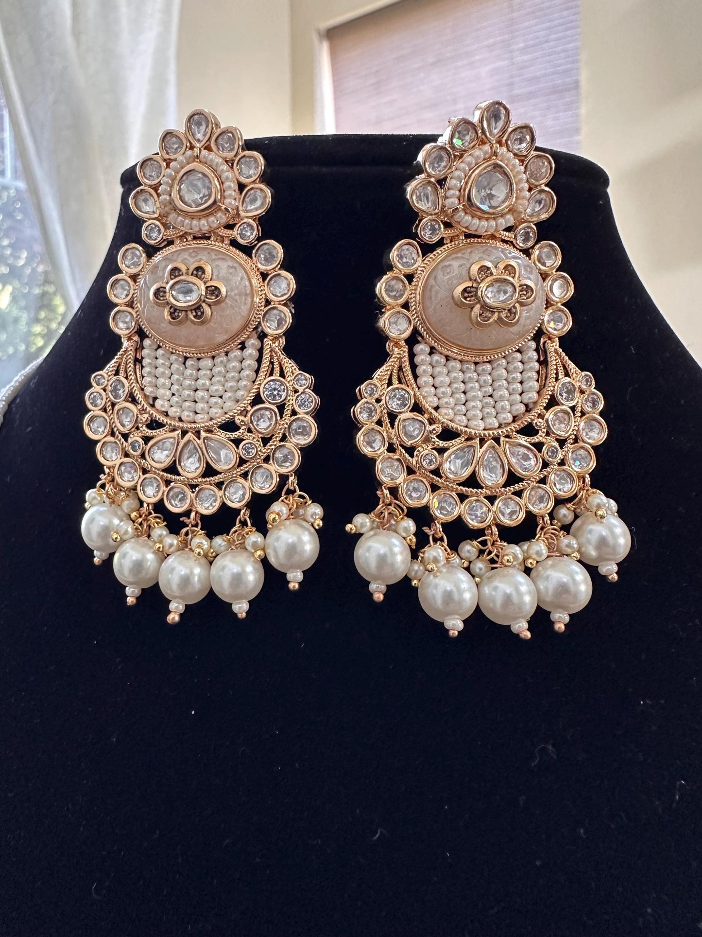 Amrapali style Rajwadi necklace set long, adjustable gold foil work polished, real mossanite, doublet stone with carving and gold inlay work