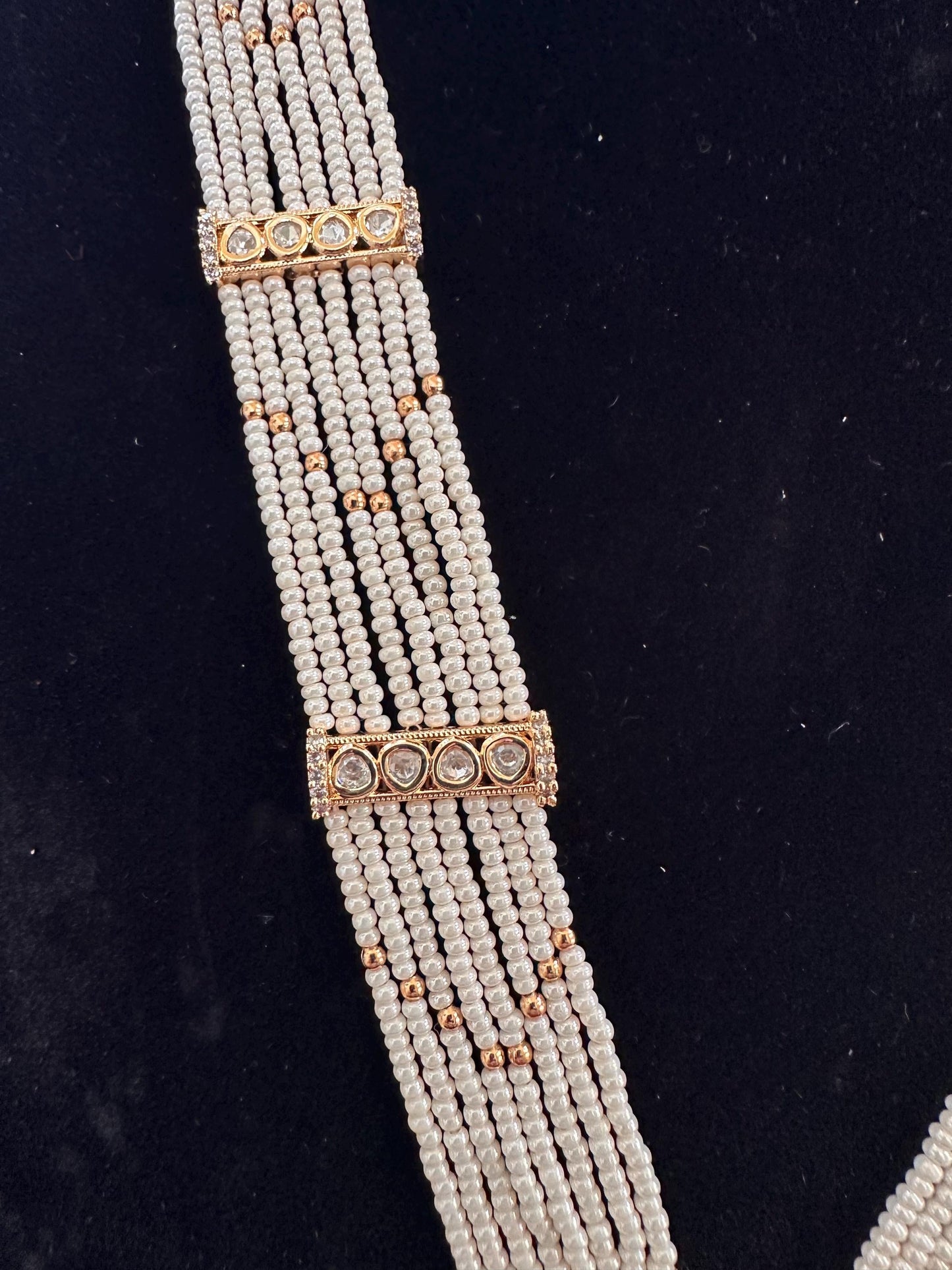 Amrapali style Rajwadi necklace set long, adjustable gold foil work polished, real mossanite, doublet stone with carving and gold inlay work