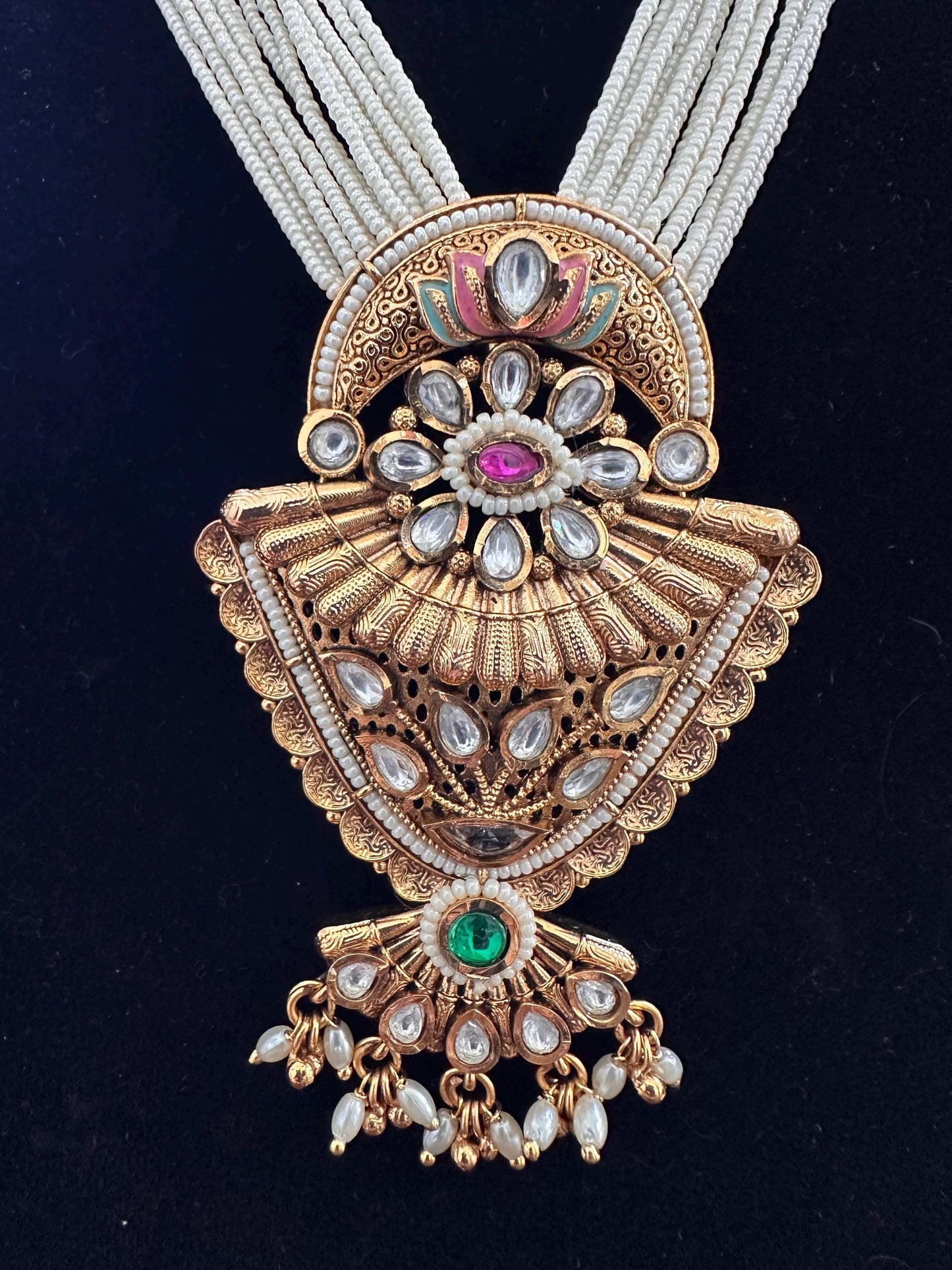 Rajwadi necklace set long, adjustable gold polished