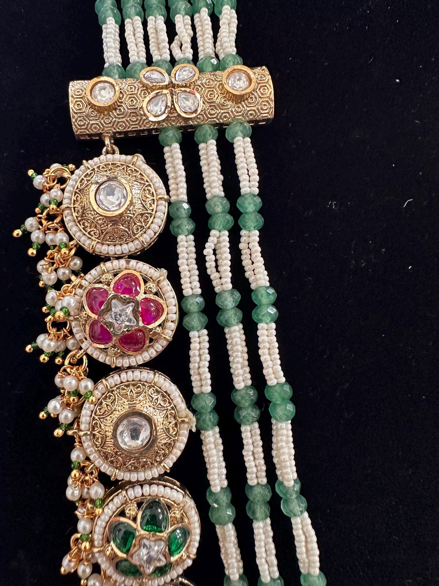 Pushpa 2 Rashmika Mandana inspired style Rajwadi necklace set long with polki and American diamonds, adjustable gold polished