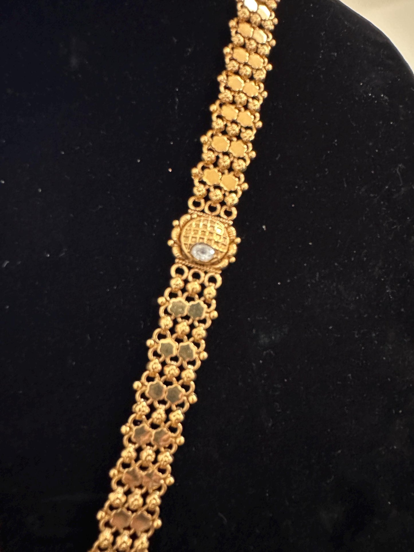 Rajwadi necklace set long, adjustable gold polished