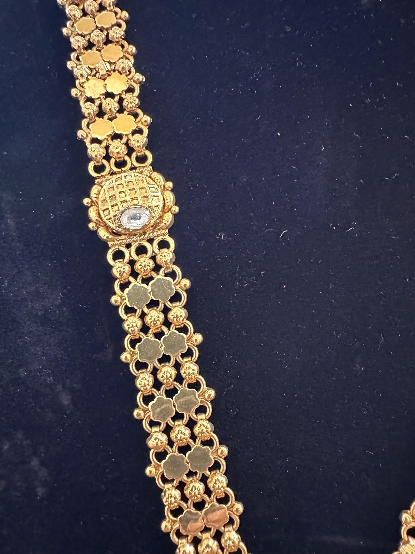 Rajwadi necklace set long, adjustable gold polished