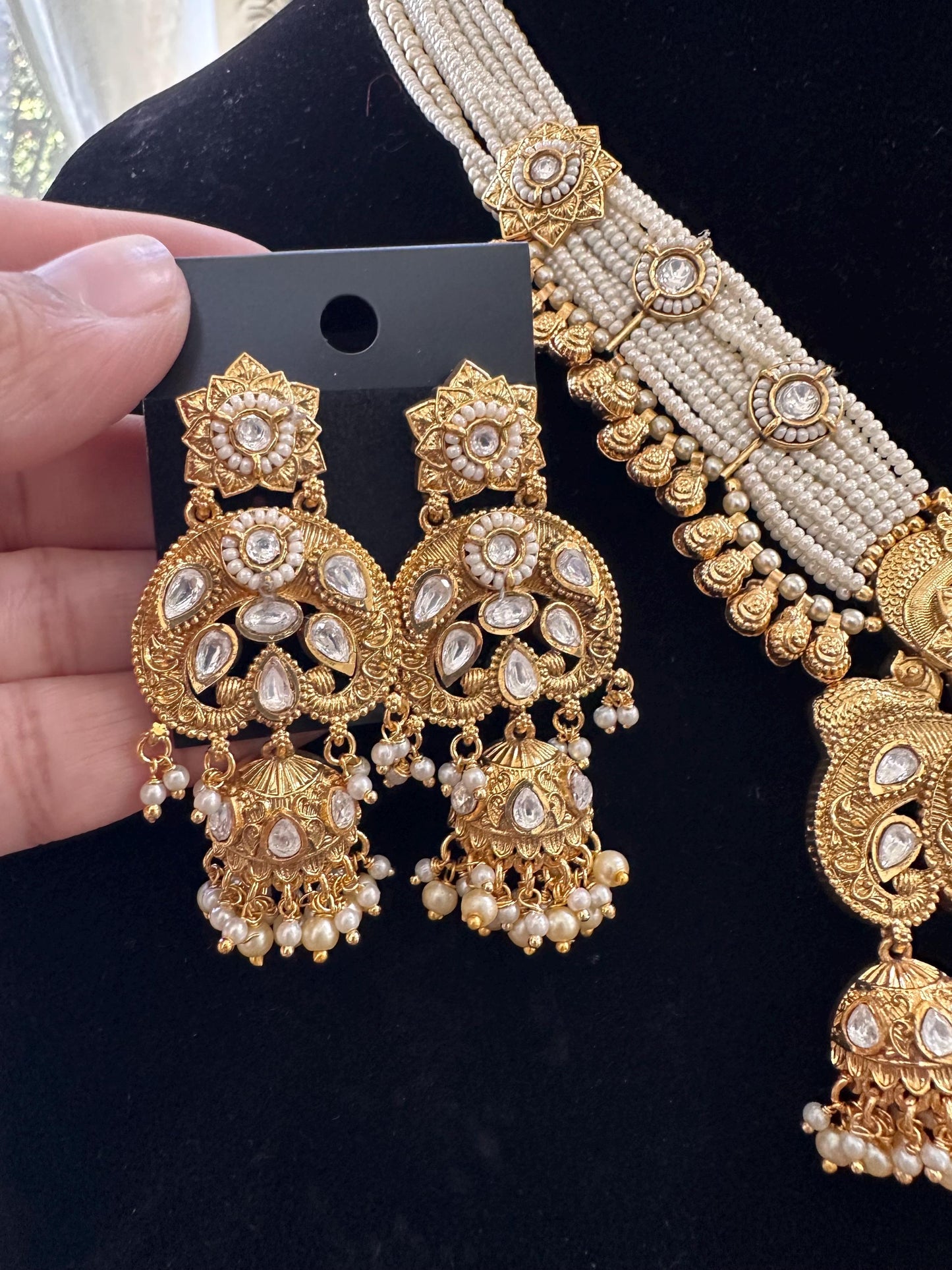 Amrapali style Rajwadi necklace set with polki, adjustable gold polished