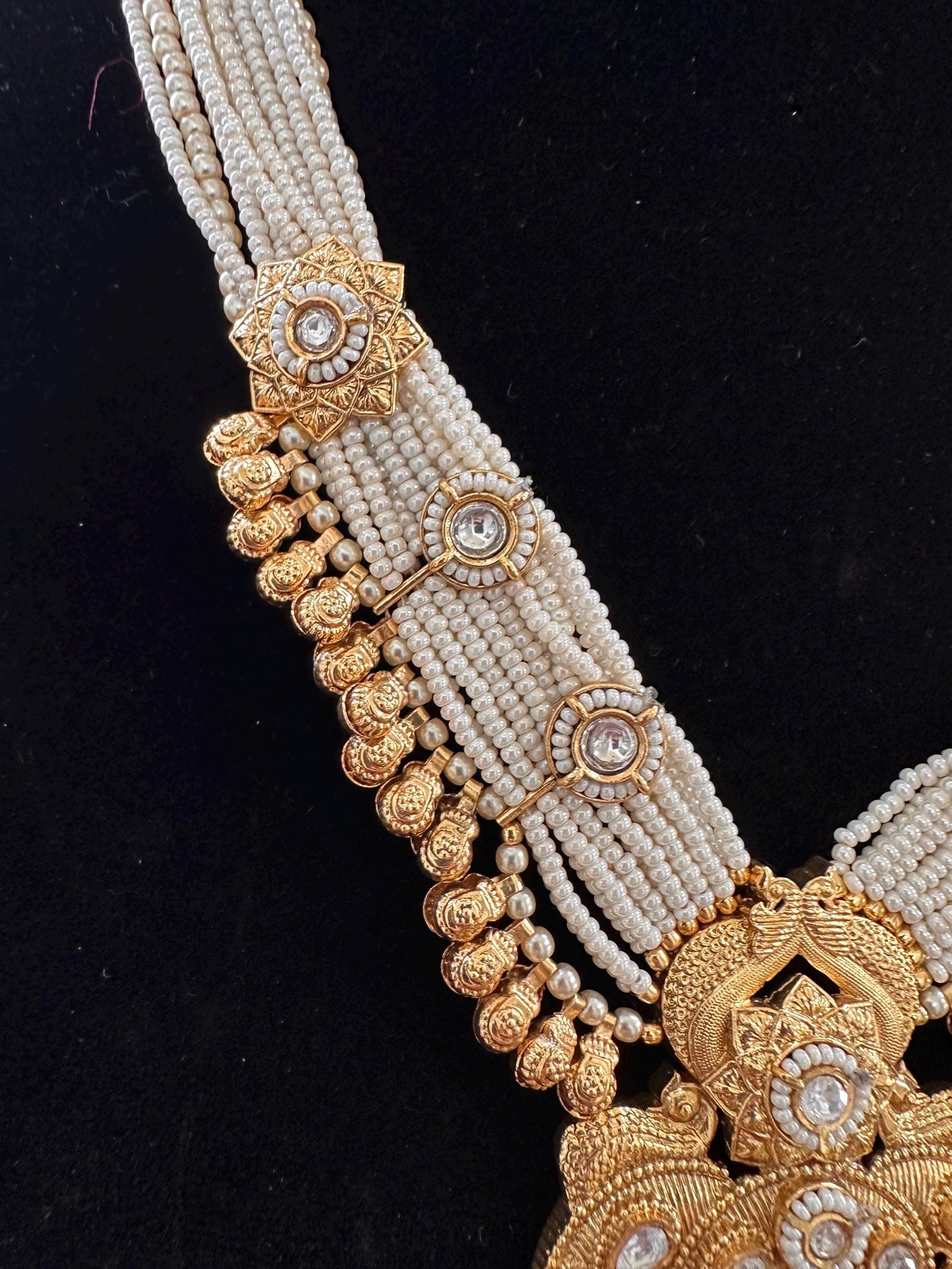 Amrapali style Rajwadi necklace set with polki, adjustable gold polished