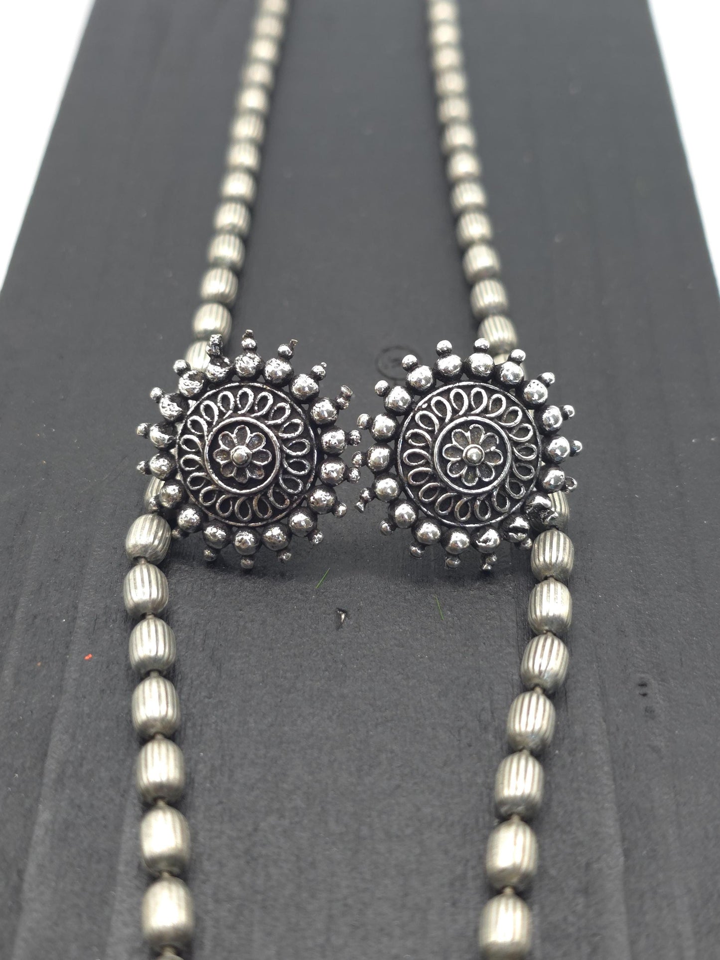 German silver necklace long set with jadau and stud earrings
