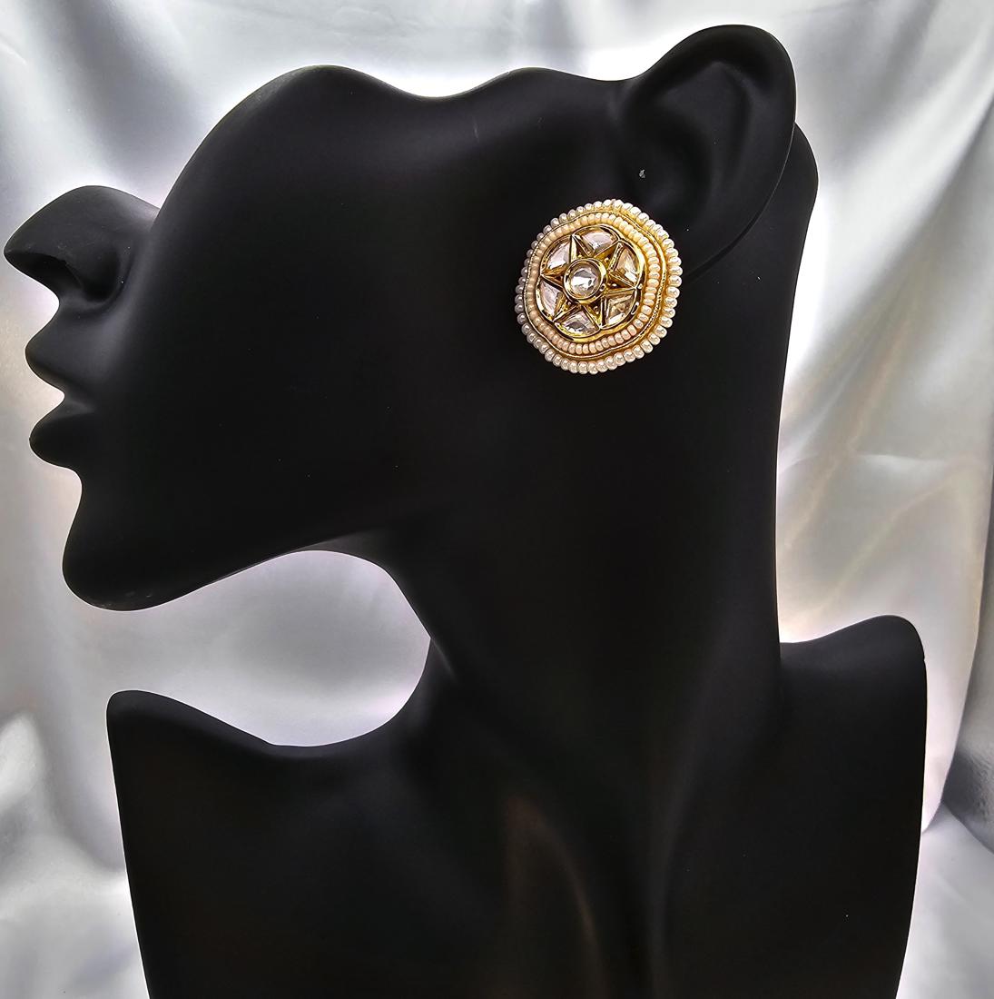 stud earrings mossanite with minawork back real look a like gold polished