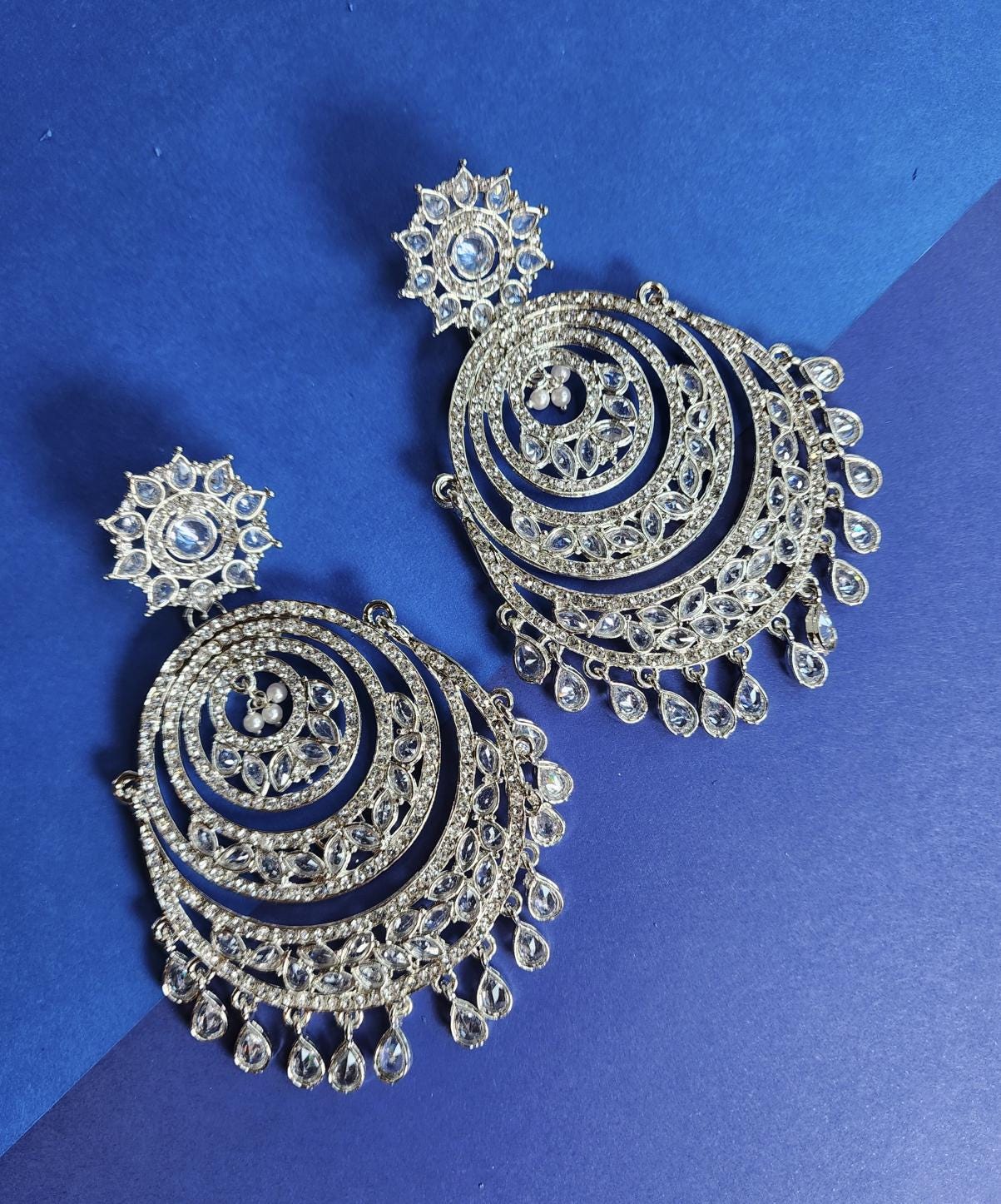 big silver earrings party wear light weight