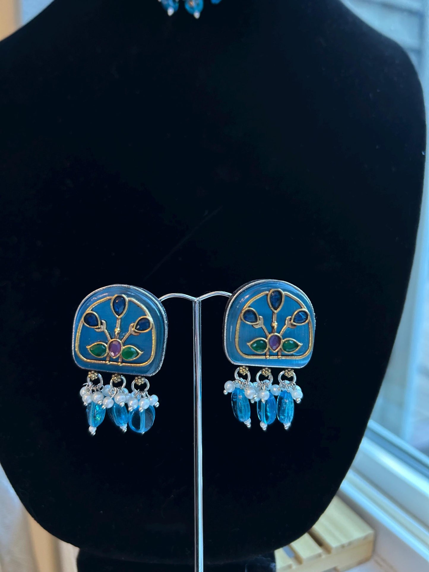 German silver choker necklace set with stone and inlay work