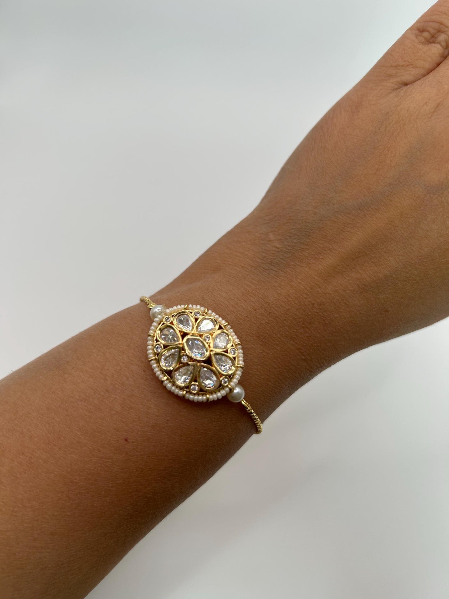 Kundan Polki adjustable bracelet, stone work gold polished