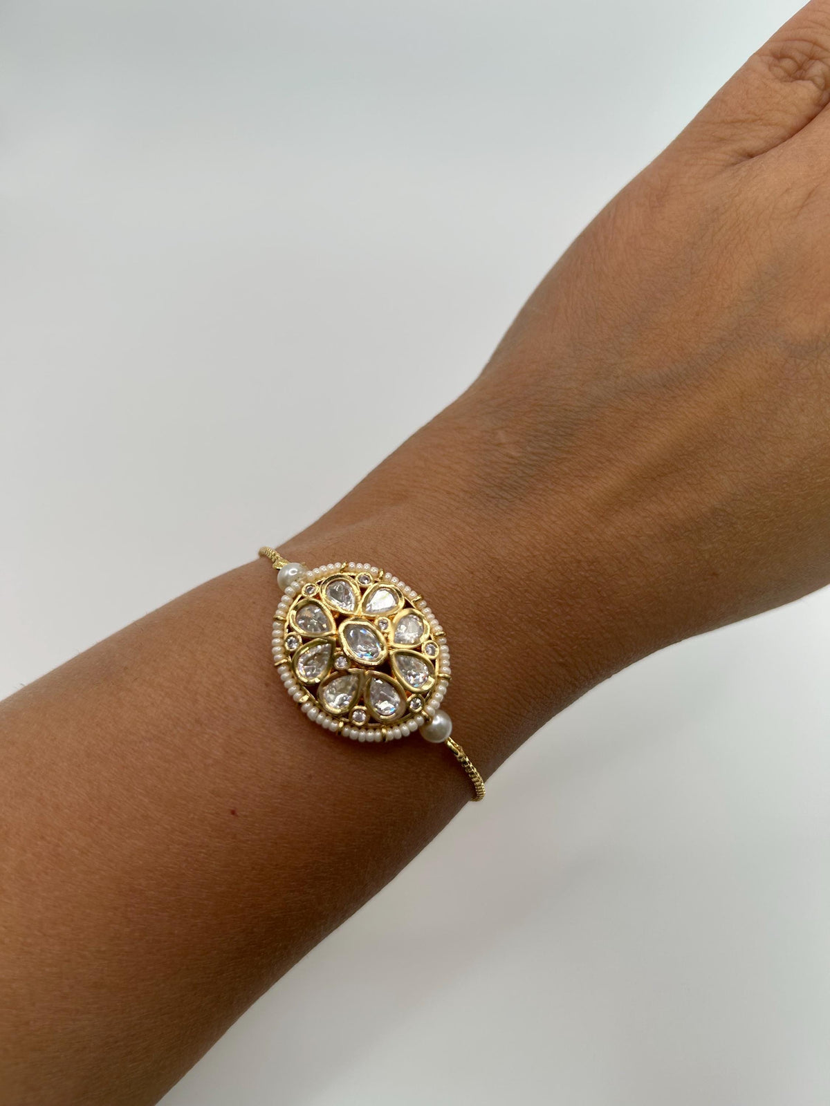 Kundan Polki adjustable bracelet, stone work gold polished