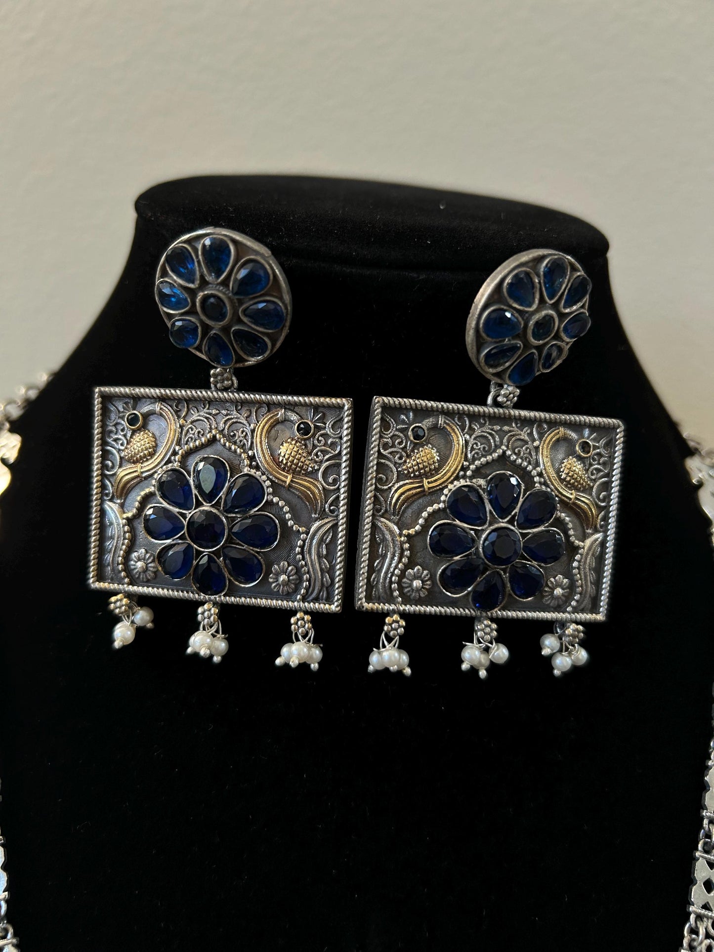 German silver necklace set with rhinestones