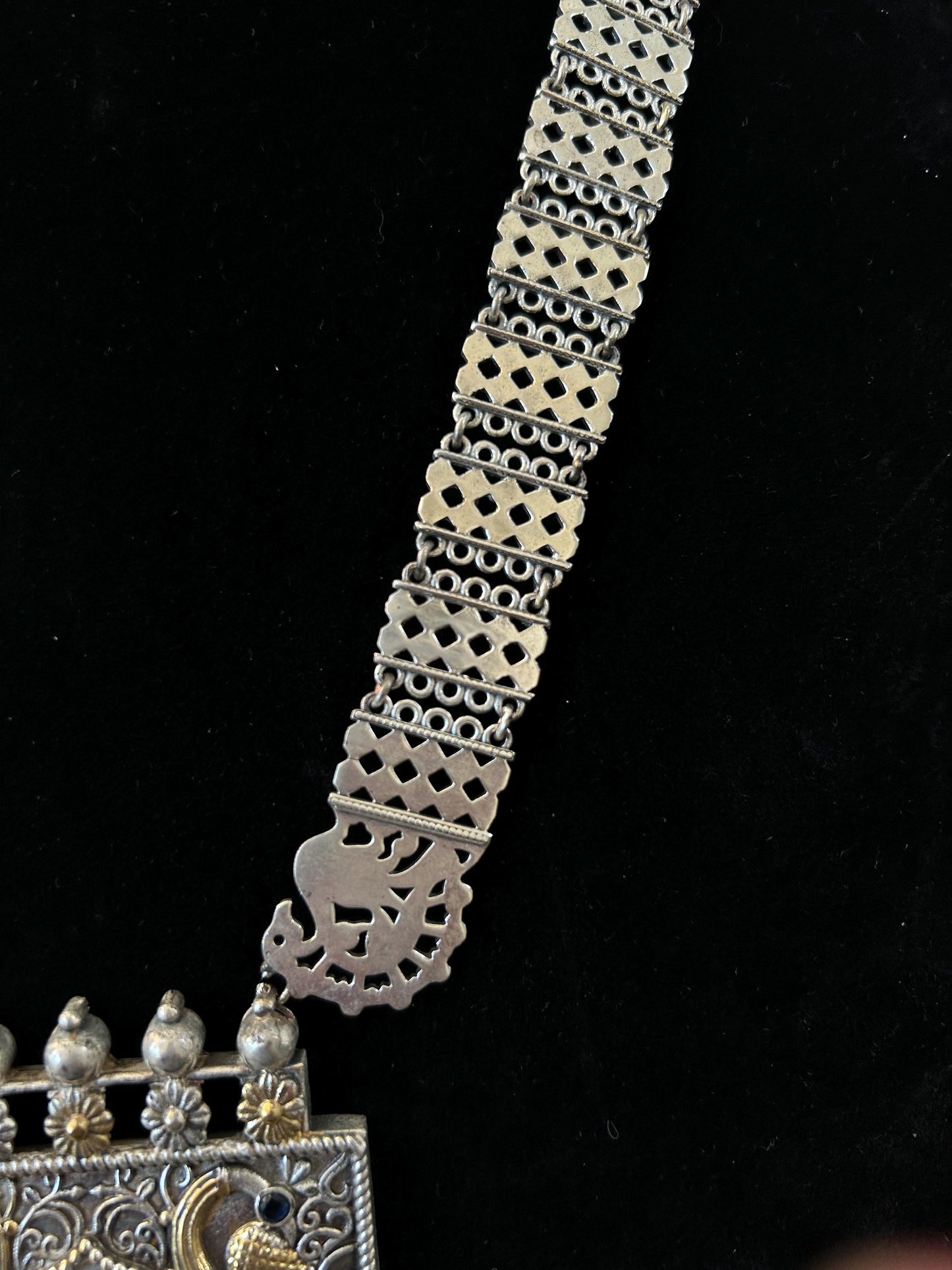German silver necklace set with rhinestones