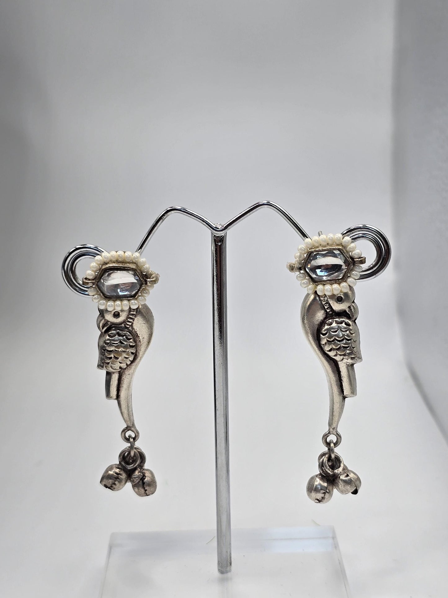 German silver necklace long set with doublet stone and inlay work with kundan and pearls
