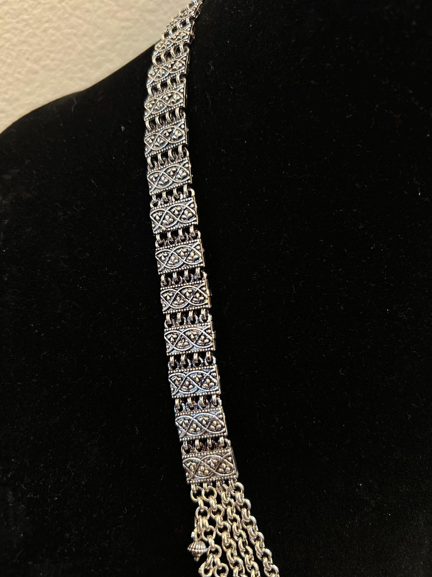 German silver long necklace set light weight