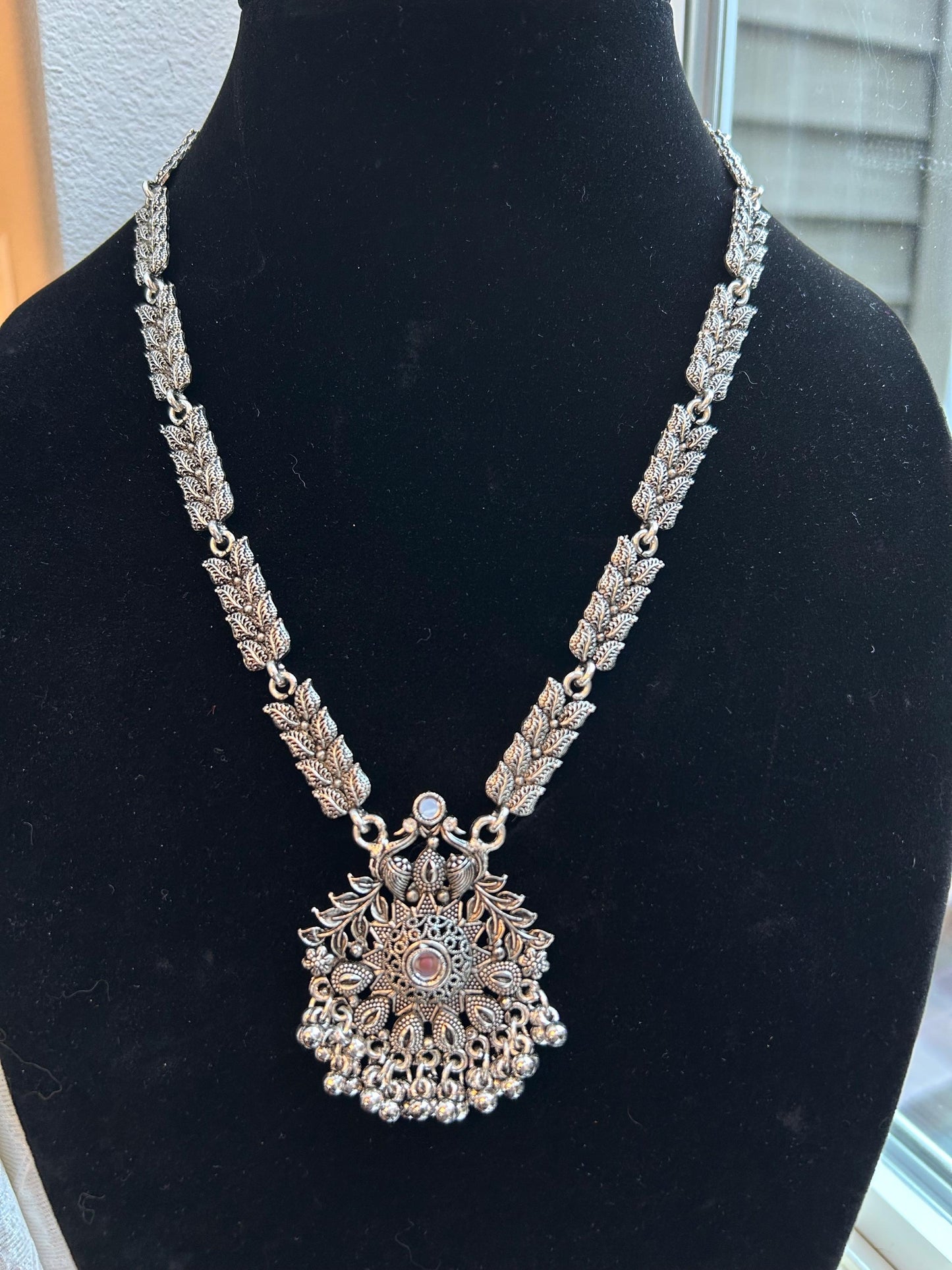Oxidized necklace silver with mirror work (only necklace) no earrings