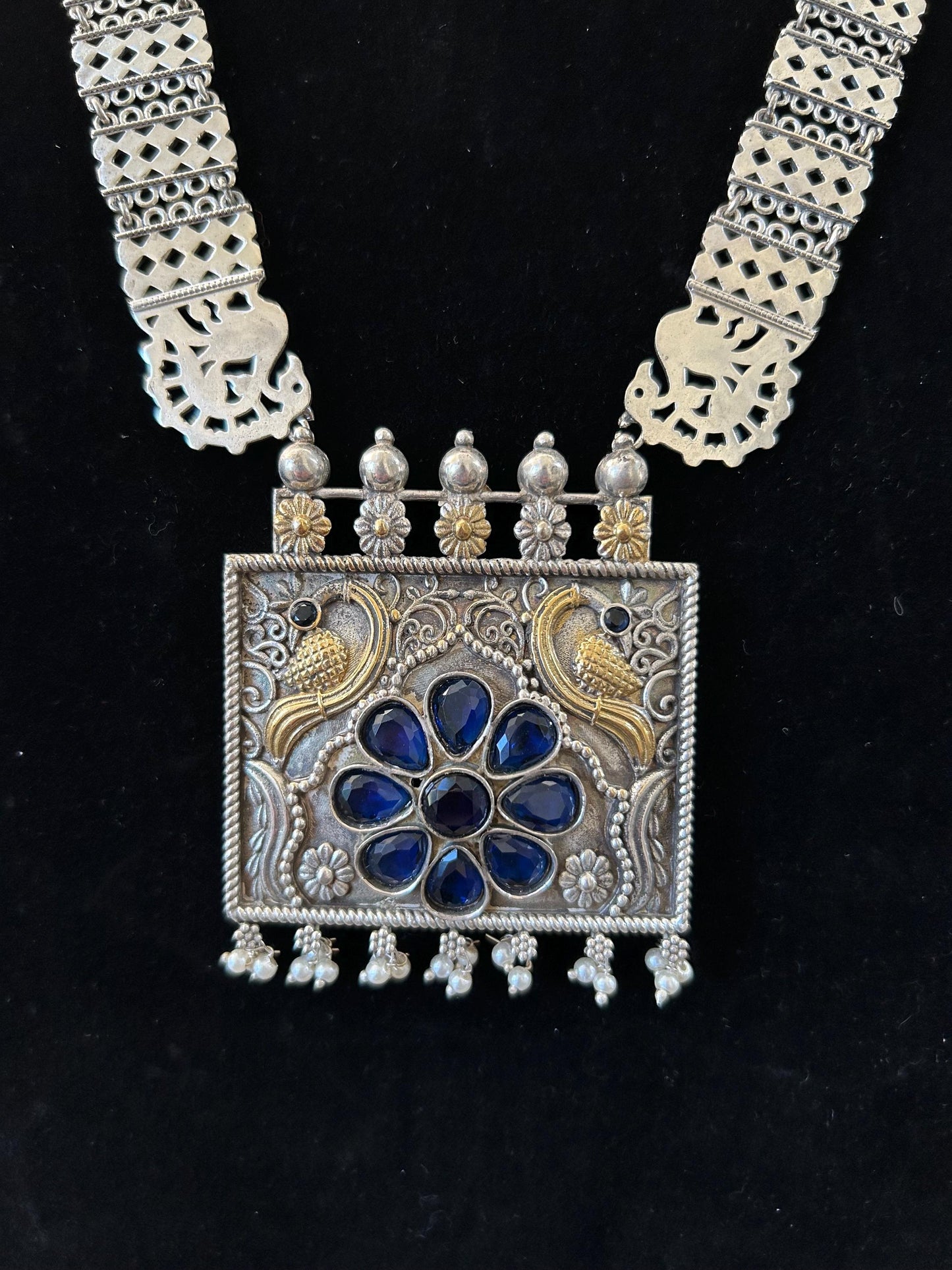 German silver necklace set with rhinestones