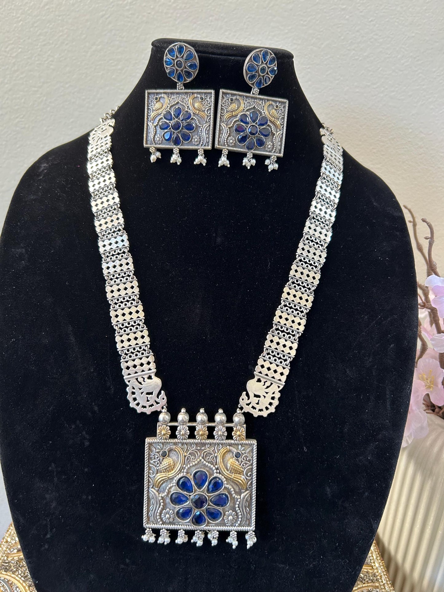 German silver necklace set with rhinestones