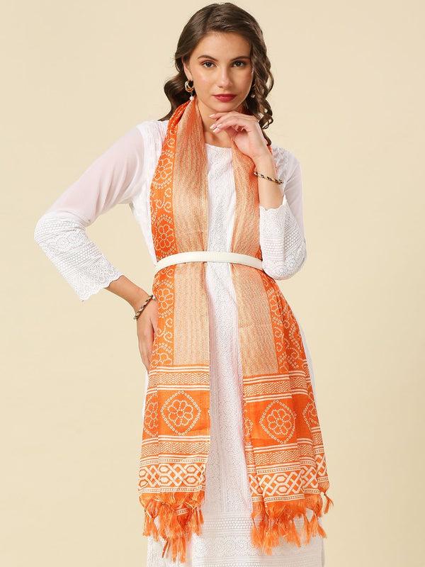Bandhani Orange and Pink color art silk dupatta/shawl/stole
