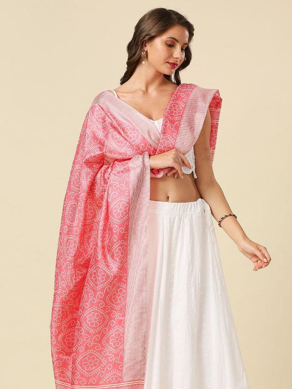 Bandhani Orange and Pink color art silk dupatta/shawl/stole