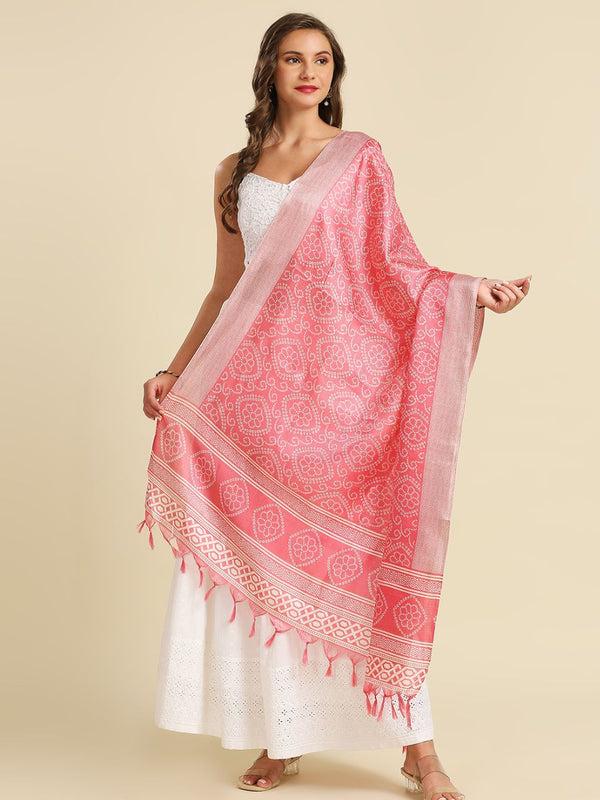 Bandhani Orange and Pink color art silk dupatta/shawl/stole