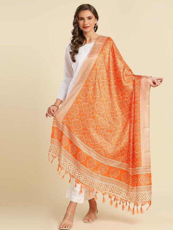 Bandhani Orange and Pink color art silk dupatta/shawl/stole