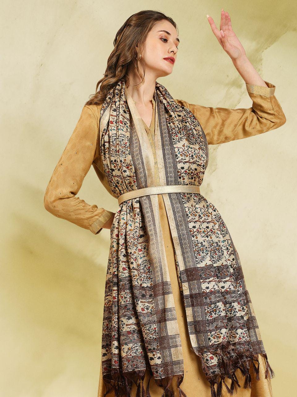 Beige color art silk dupatta/shawl/stole