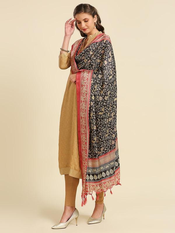 Peacock design pink and black color art silk dupatta/shawl/stole
