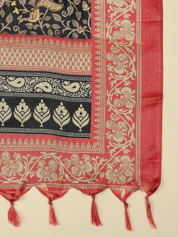 Peacock design pink and black color art silk dupatta/shawl/stole