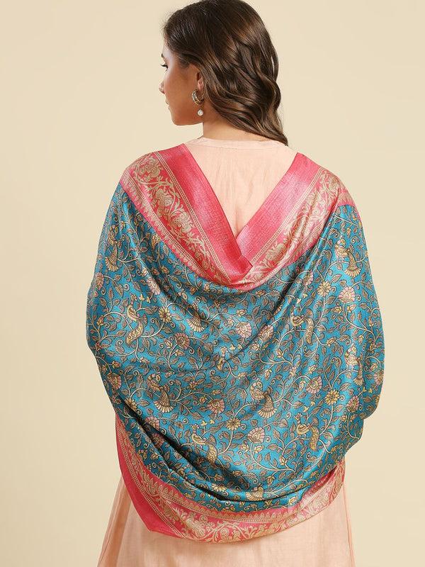 Peacock design pink and blue color art silk dupatta/shawl/stole