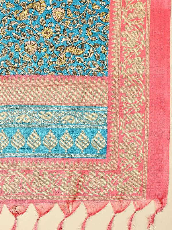 Peacock design pink and blue color art silk dupatta/shawl/stole