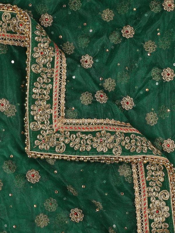 Embroidered Green Bridal & Wedding Wear Net Dupatta/shawl/stole