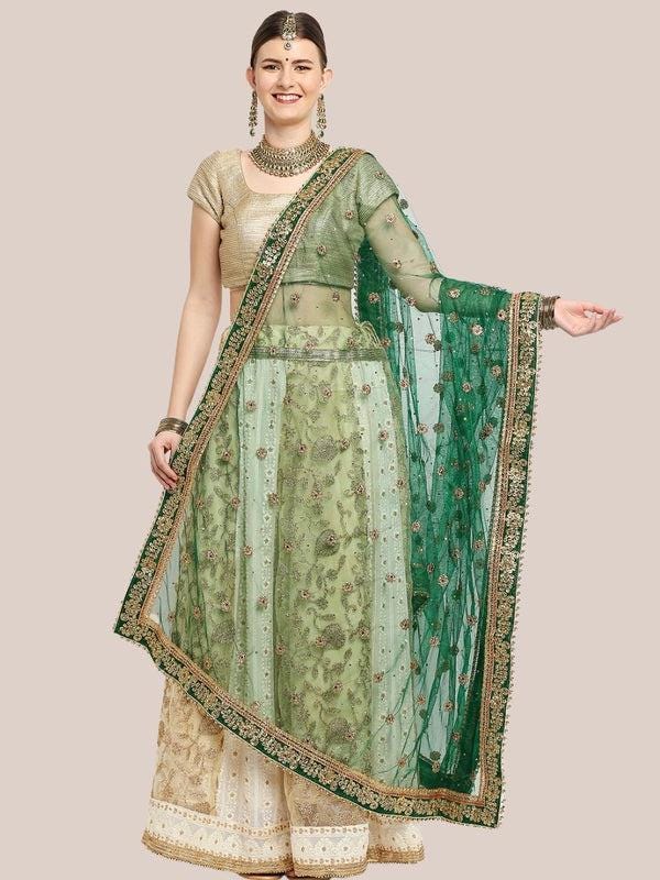 Embroidered Green Bridal & Wedding Wear Net Dupatta/shawl/stole