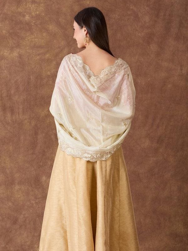 Sequinned Gold Viscose Tissue Silk Dupatta/Stole/Shawl
