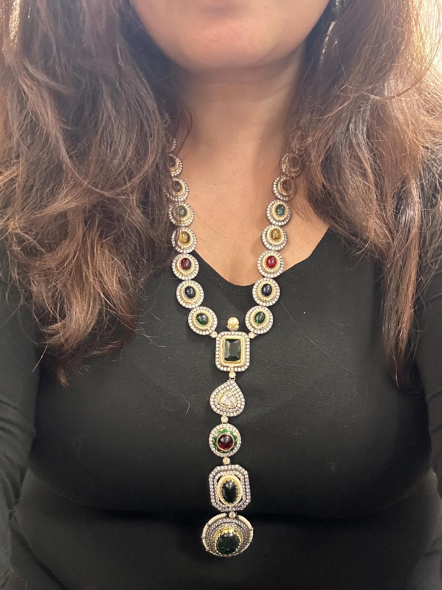 Premium semiprecious stones necklace set adjustable, long sabyasachi inspired